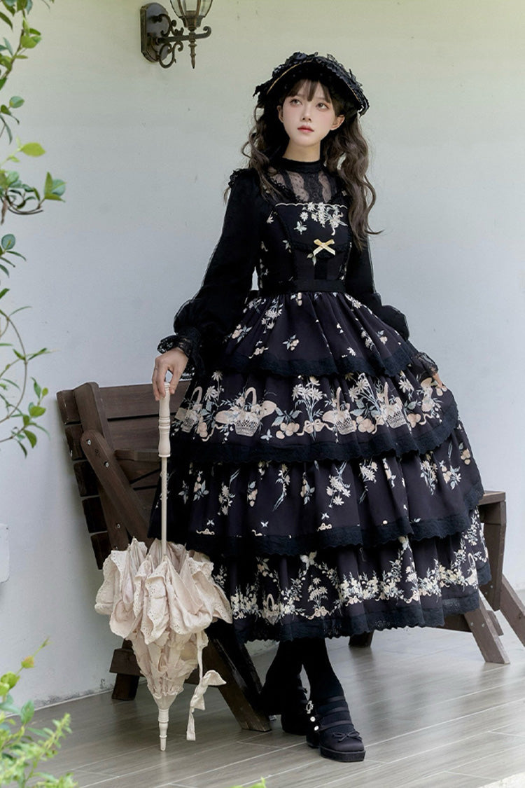 Pastoral Multi-Layered Printed JSK Dress with Embroidery