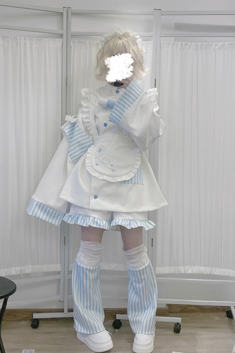 Medical Angel Print Long Sleeve Loose Set in White/Blue