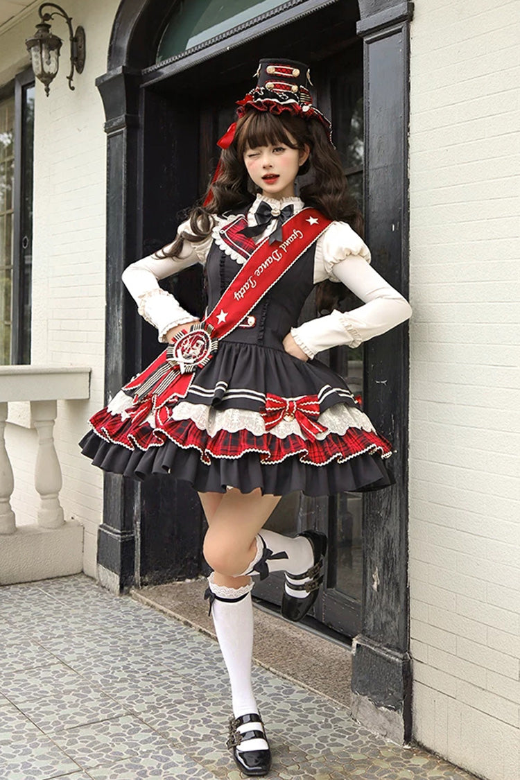 Classic Gothic V-Neck Multi-Layered Printed Ruffled JSK Dress - Honor Guard Gala