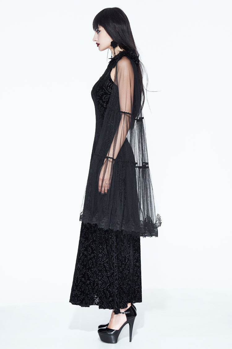 Feather Lace Velvet Gothic Dress with One Shoulder