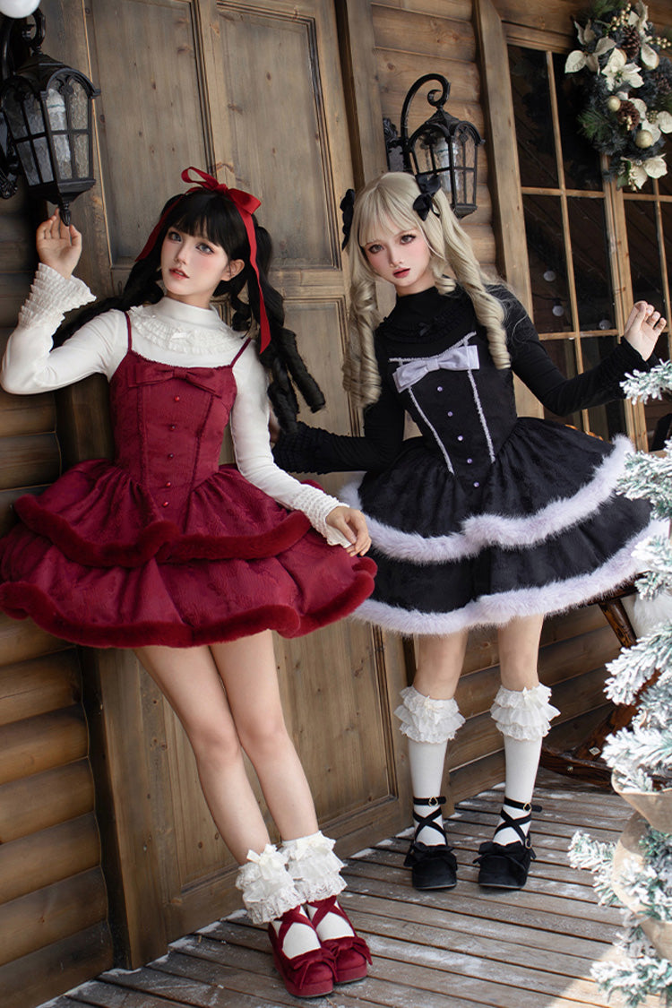Jacquard Furry Bow Sweet Lolita JSK Dress