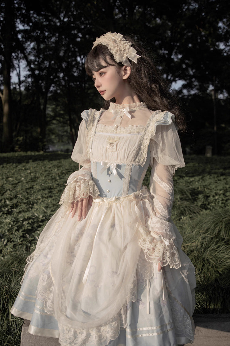 Ballet Rabbit Print JSK Dress with Doll Design, Sweet Lolita