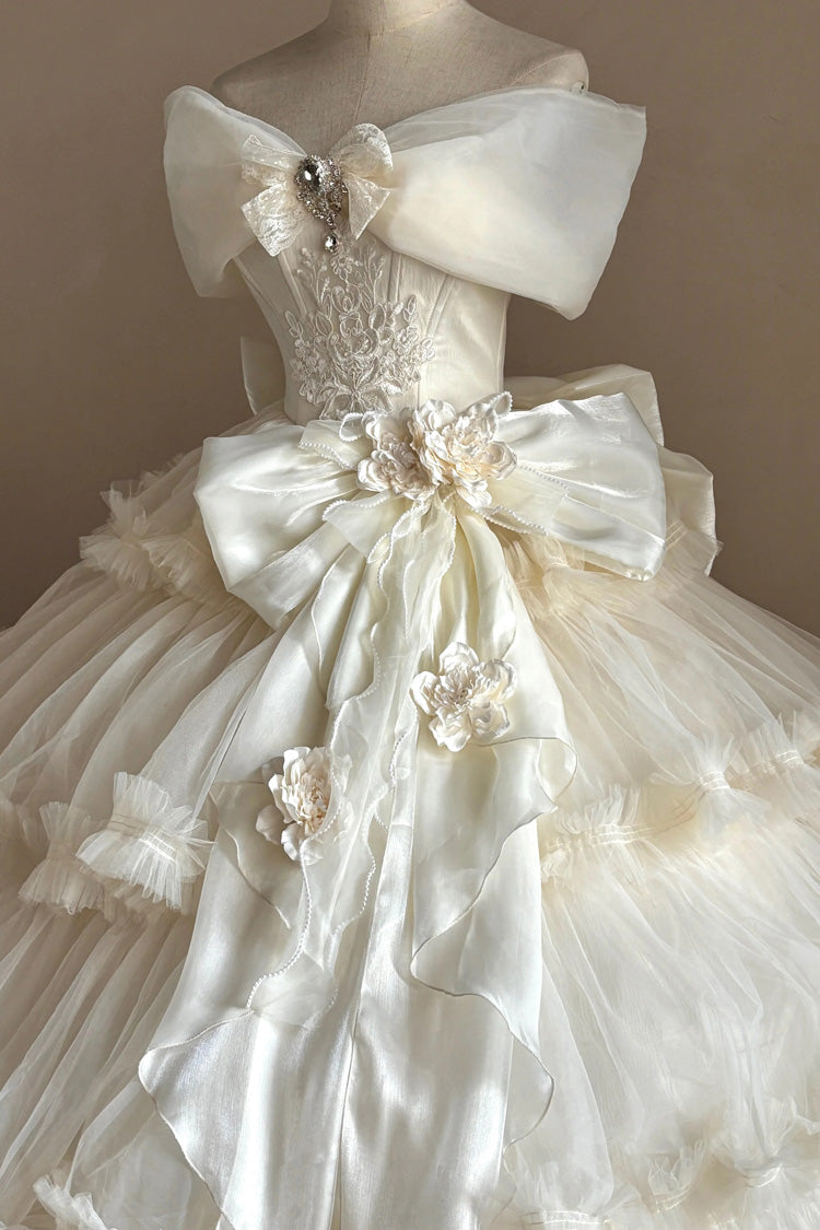 Ivory Sleeveless Layered Hanayome Lace Dress - Pure White Oath