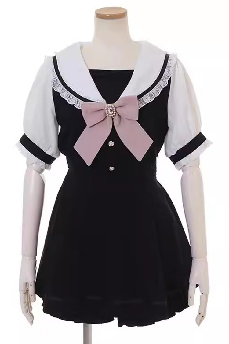 Charming Bowknot Lace Short Sleeve Jirai Dress Ensemble in Four Colors