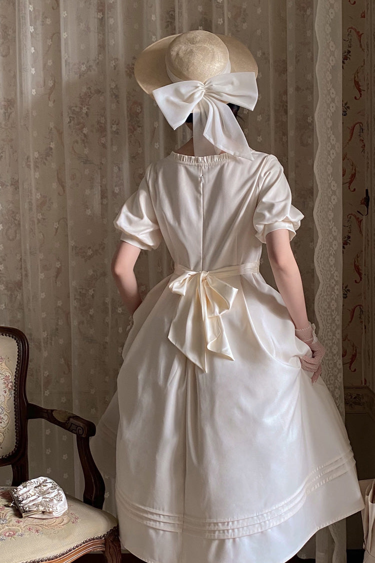 Apricot Classic Vintage Lolita Dress with Square Collar Short Sleeves and Ruffle Trim
