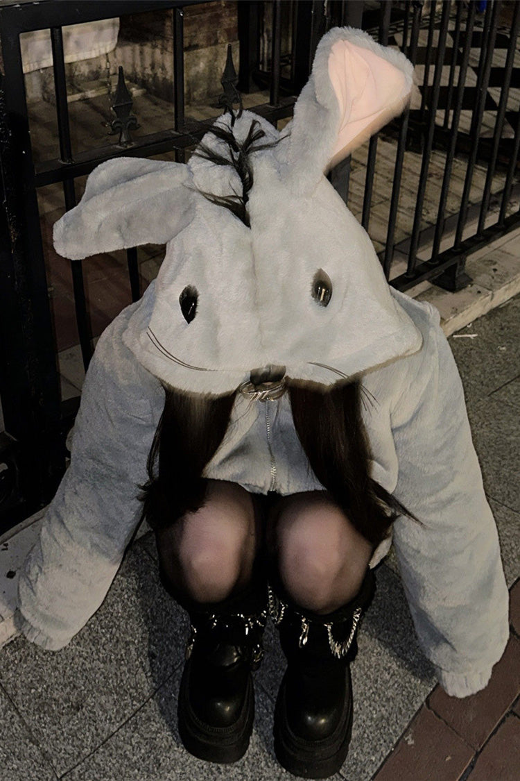 Grey Mouse Ears Tail Punk Japanese Plush Coat