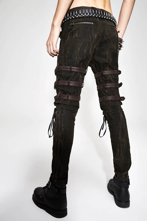 Cocoa Steampunk Embroidered Lace-Up Pants with Multiple Loops