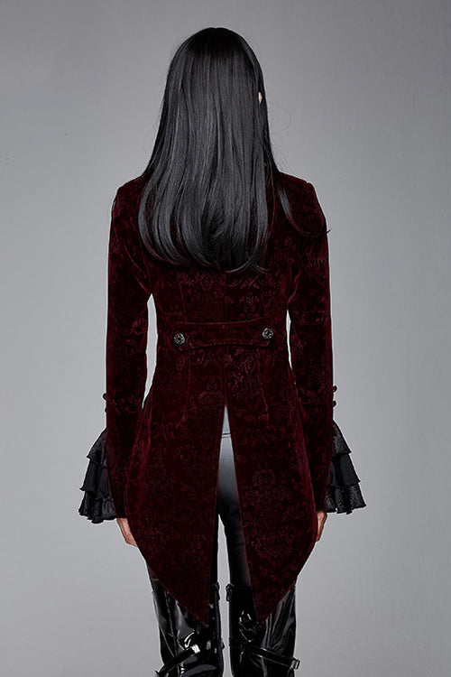 Scarlet Velvet Jacquard Swallowtail Gothic Overcoat