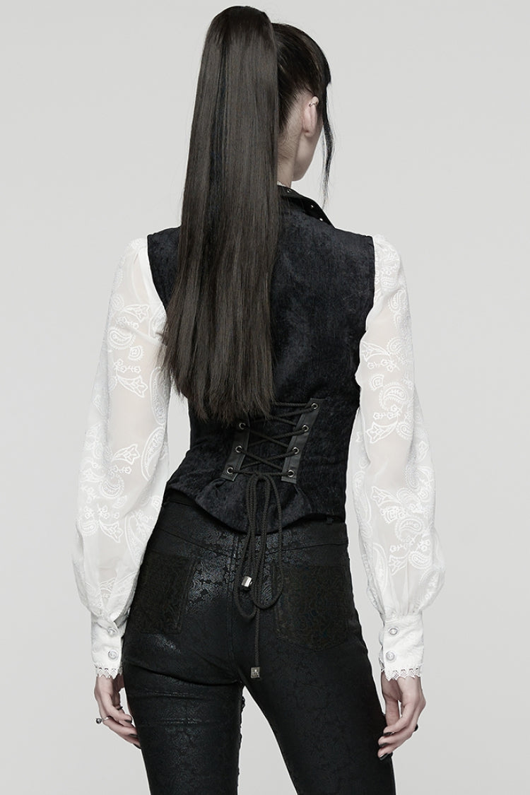 Eyelet Buckled Gothic Sleeveless Vest with V-Neck