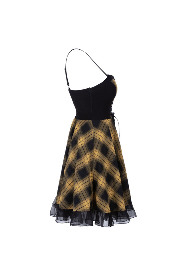 Lattice Plaid Stitching Binding Steam Punk Strap Dress