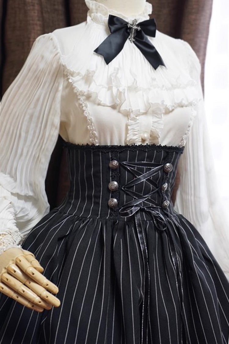 College Style Elegant Lolita Skirt with Ruffled Stripes, Black