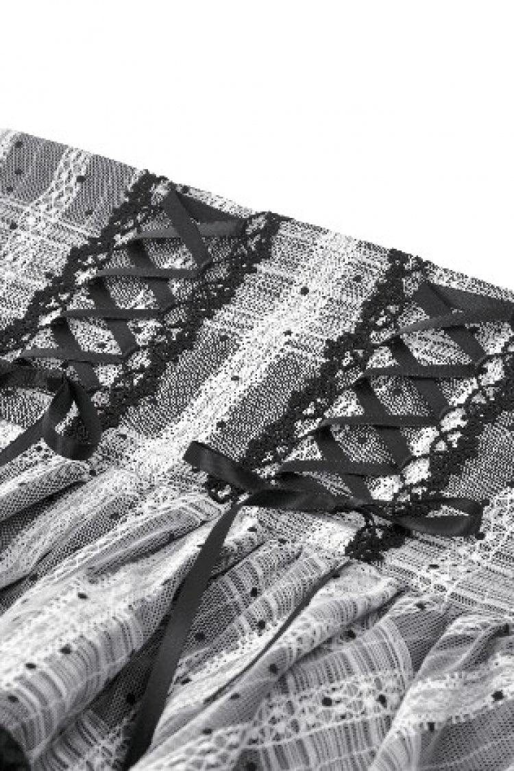 High Waist Lace-Up Ruffled Layered Hem Skirt - Lolita