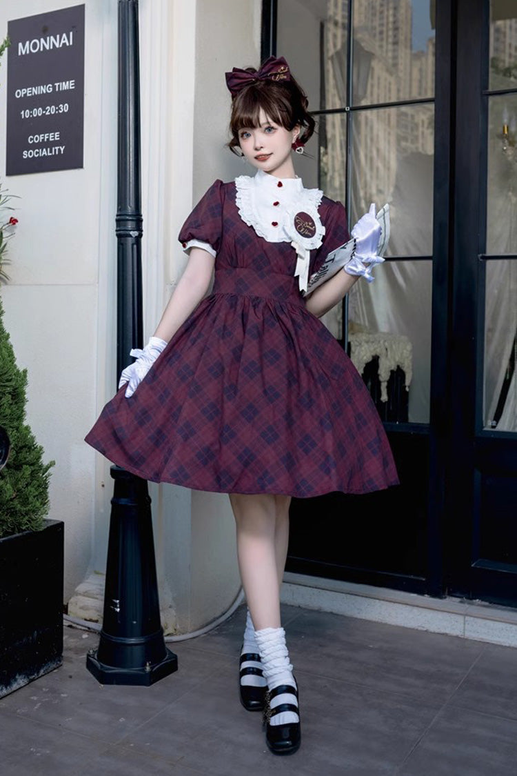 Classic Princess Lolita Dress with Plaid Print