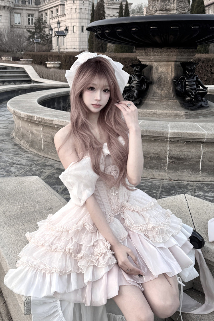 Boat-Neck Ruffled Bow Princess Dress