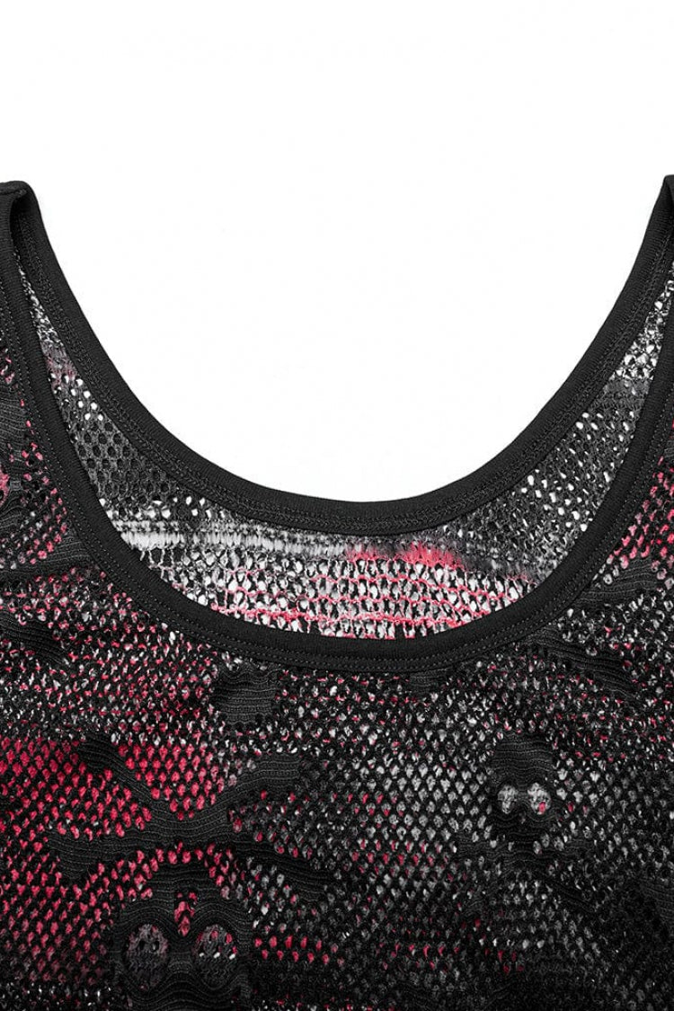 Skull Print Stitching Mesh Steampunk Vest
