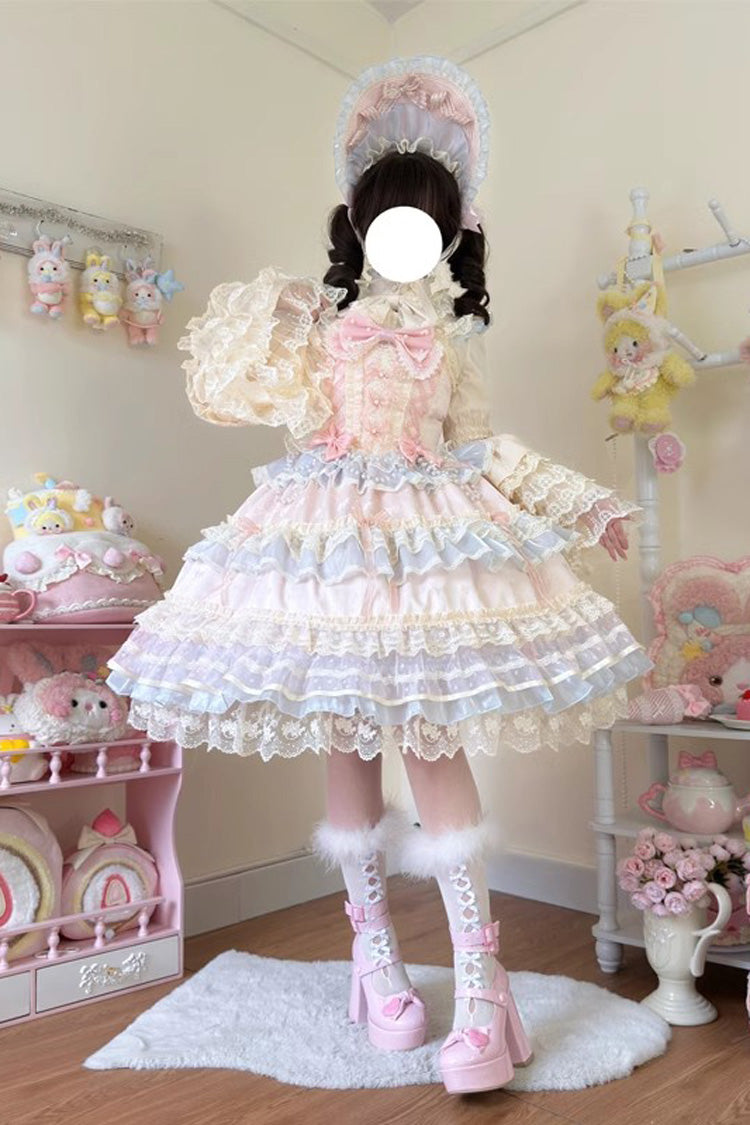 Sweet Lace JSK Dress with Ruffle Bow in Pink