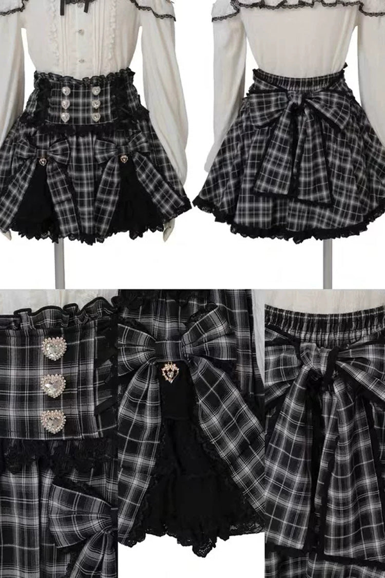 Gothic Plaid Ruffled Bow Jirai Lolita Skirt in Three Variants