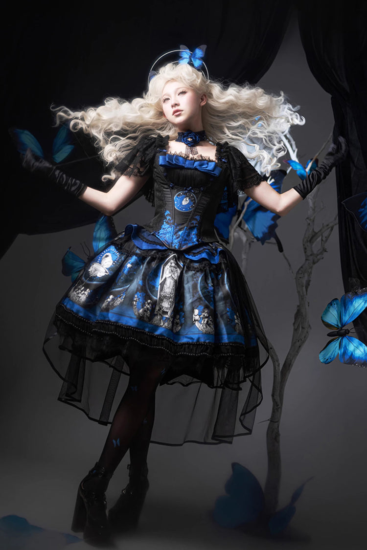 Embroidered Gothic Lolita Skirt with Print Detail