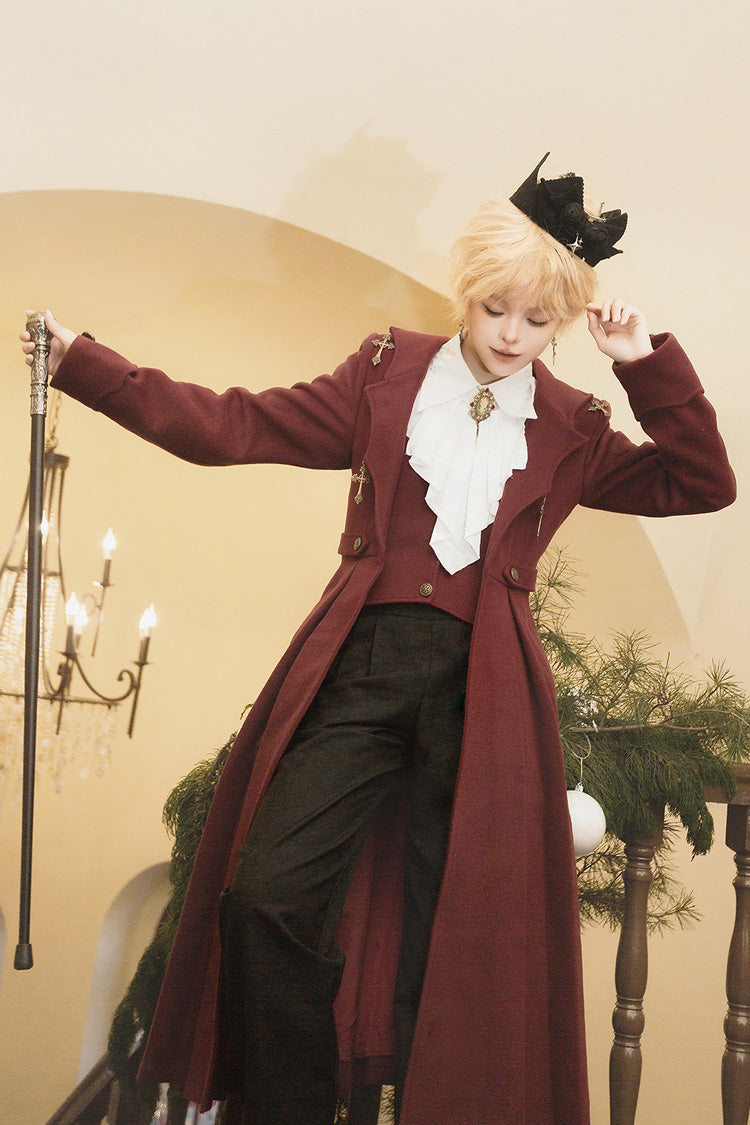 Dracula-Themed Dark Red Gothic Prince Coat with Long Sleeves