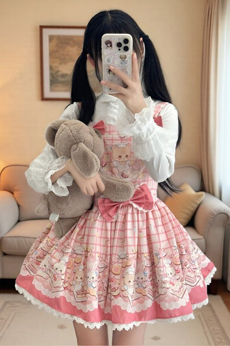 Sleeveless Lace Doll-Style Sweet Lolita Suspender Dress with Bowknot - Bear Cake