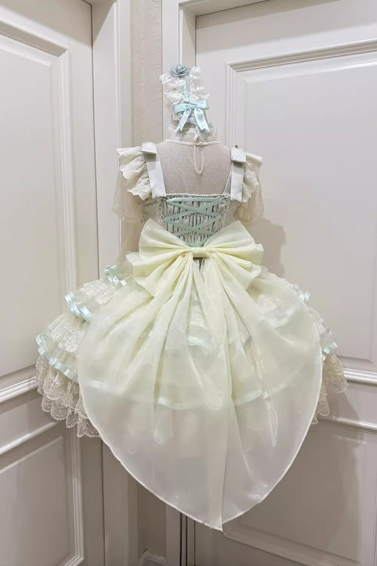 Emerald Rose Feather Waltz Sleeveless Triple-Layer Ruffle Bow Lace Ballet Lolita JSK