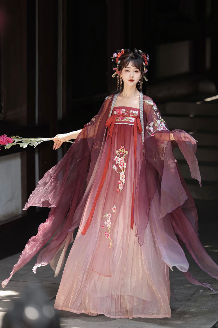 Scarlet Embroidered Tang-style Hezi Hanfu Full Set