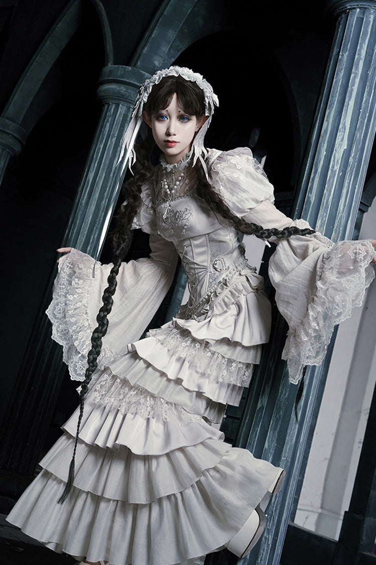 Bionic Doll Square Collar Gothic Lolita Corset Set with Fishtail Skirt, Multi-Layer Ruffles