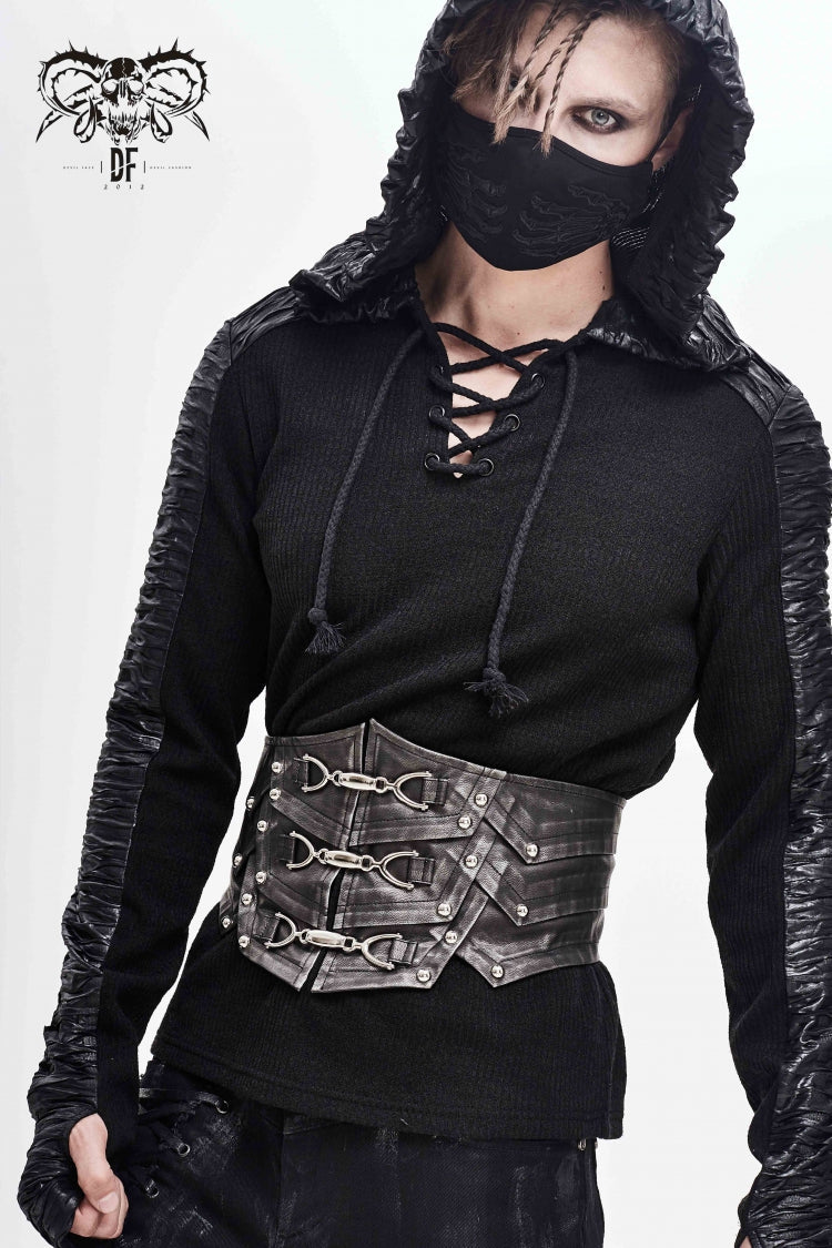 Men's Punk Faux Leather Belt with Lace-Up Detail