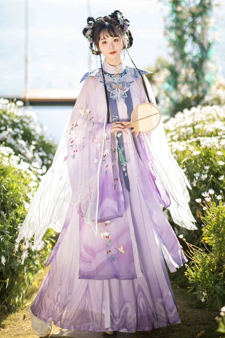 Mauve Classic Embroidered High-Waist Hanfu Complete Outfit