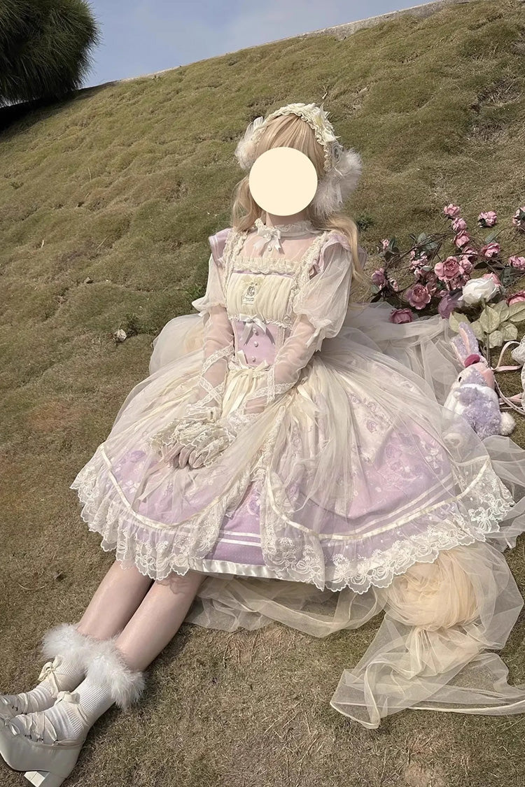 Ballet Rabbit Print JSK Dress with Doll Design, Sweet Lolita