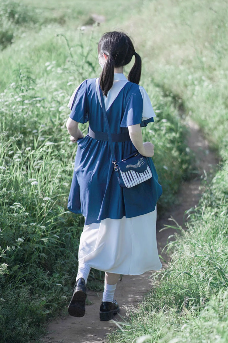 Cerulean and Ivory Piano Note Music Themed Sweet Lolita Shoulder Bag