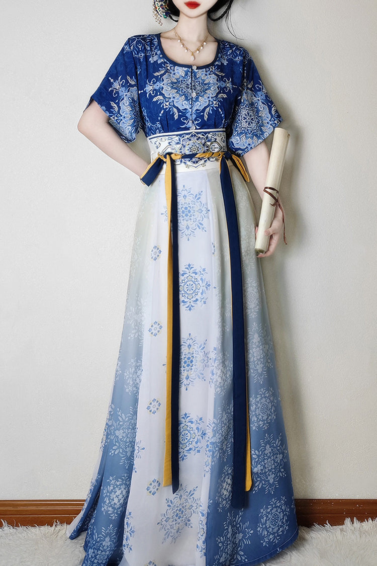 Classic Hanfu Dress Set - High Waist, Slim Print