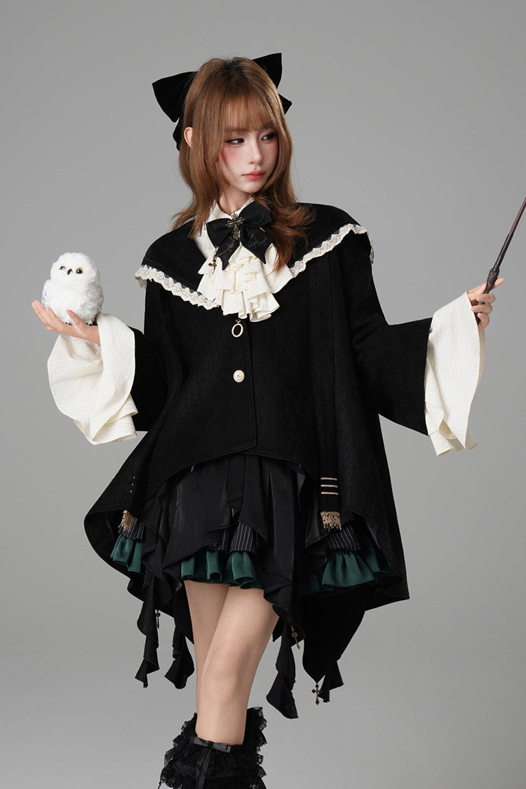 Hooded Cat-Ear Magic Cloak Coat in Black