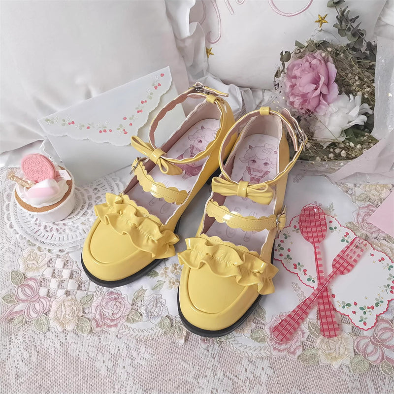 Ruffled Bowknot Mary Janes - Kawaii Lolita Shoes