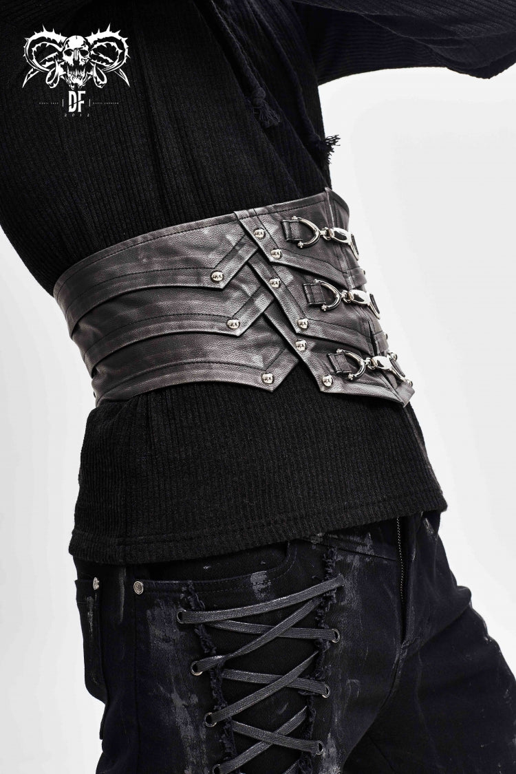 Men's Punk Faux Leather Belt with Lace-Up Detail