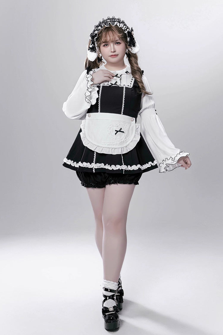 Maid-Style Jirai Kei Dress with Detachable Apron and Ruffle Bow