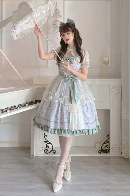Emerald Floral Wallpaper Print High-Waist Fresh Sweet Jumper