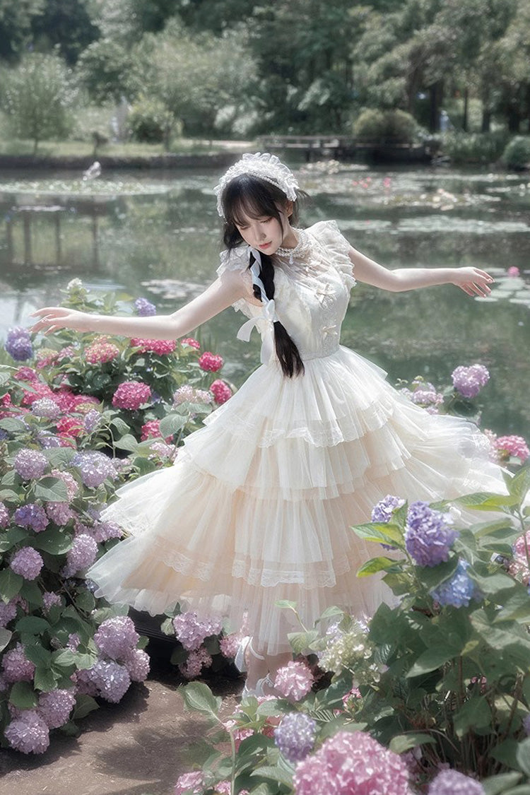 Ivory Multi-Layer Embroidered Flutter Sleeve Elegant Lolita OP