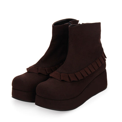 Ruffle College Style Round-Toe Platform Boots for Lolita