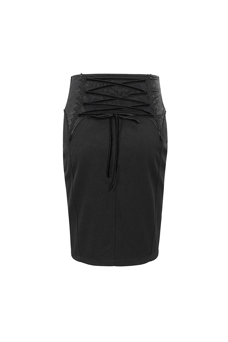 Floral Embroidered Gothic Split Skirt for Women with Lace-Up