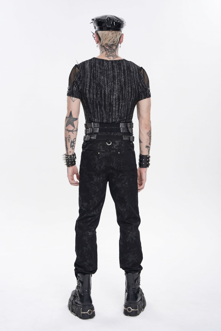 Studded Zippered Eyelet Punk Belt, Black Layered