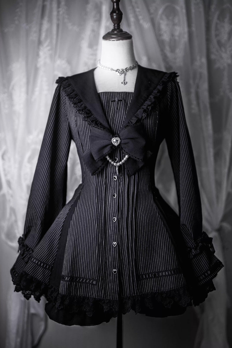 Sweet Square-Collar Bow Lace Pearl Jirai Kei Dress & Short Set