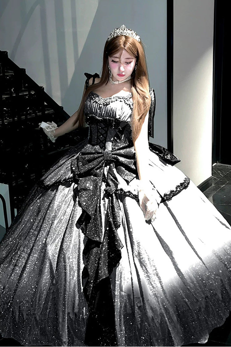 Asymmetric Glitter Bow Jsk Dress - Galaxy of Fallen Tears