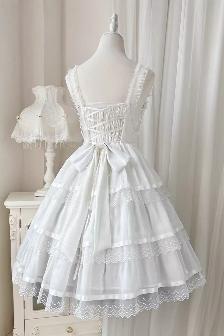 Ivory Sleeveless Multi-Layer Ruffle Bow Sweet Lolita JSK