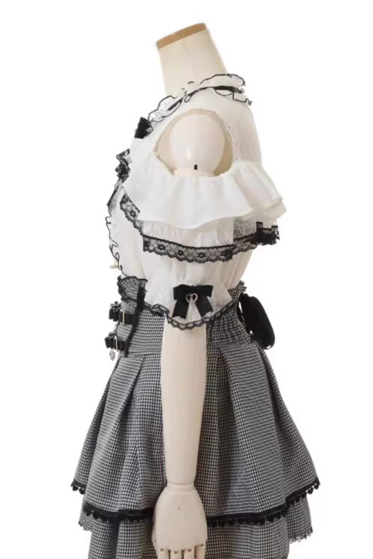 Jirai Kei Slim Skirt with Double Bows and Ruffles, 3 Colors