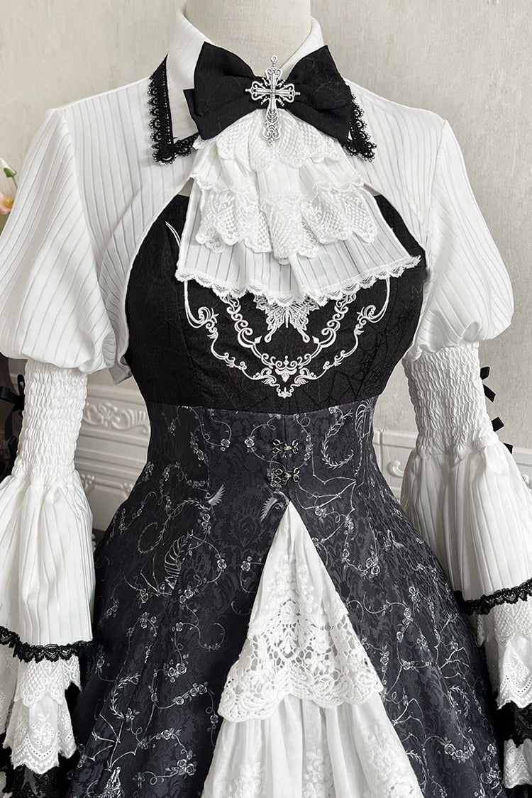 Black White Printed Bone Magic Ruffle Cardigan Lace Classic Gothic Princess Lolita Jsk Dress