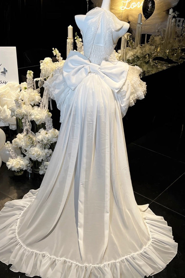 Ivory Princess Dress with Halter Neck and Triple Ruffle Trim - Dream