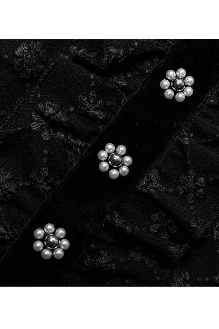 Pearl Nail Square Neck Tucked Waist Flower Bud Punk Dress