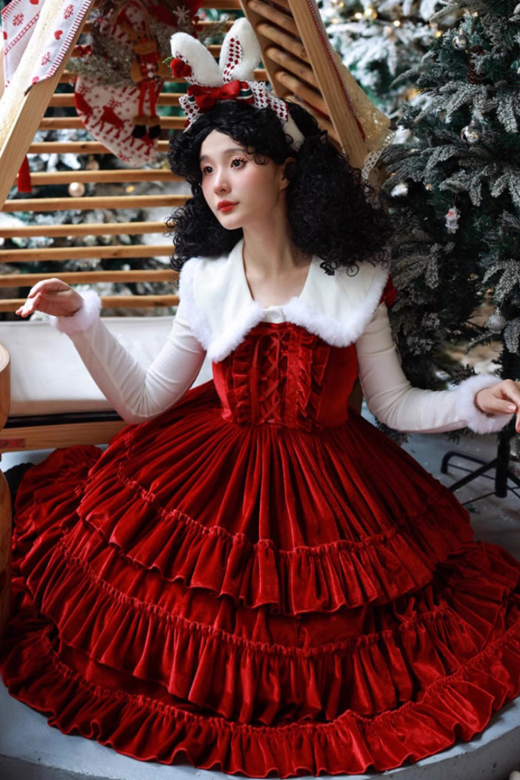 Multi-Tier Lace-Up Gothic JSK with Ruffles - Sponge Cake