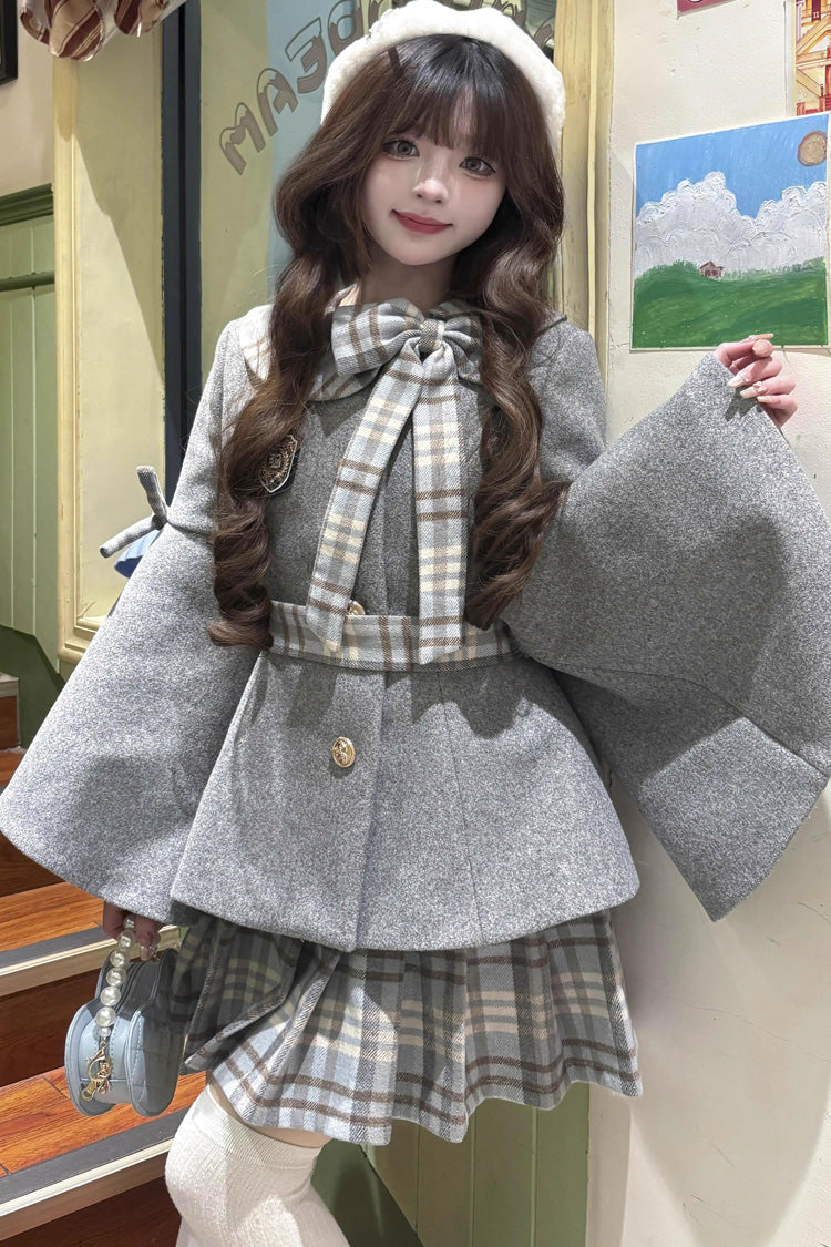 Chestnut Sea Salt Long Trumpet Sleeve Printed Bow Sweet Elegant Lolita Skirt Coat - Multi-Color